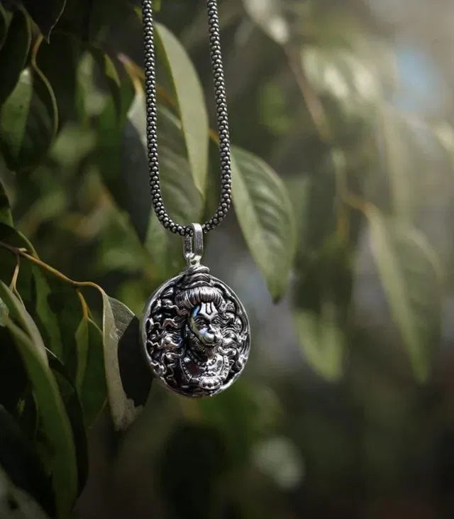 Spiritual Hanuman Ji Pendant Necklace for Men & Women | Antique Silver Finish Religious Locket with Chain